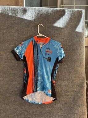 Canari Cycling Jersey Mens Small Blue Orange Bike MS Bay To Bay 1/4 Zip Pockets